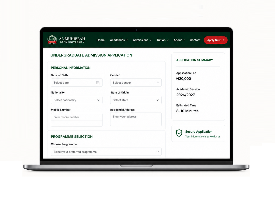 Prospective students applying to Al-Muhibbah Open University online